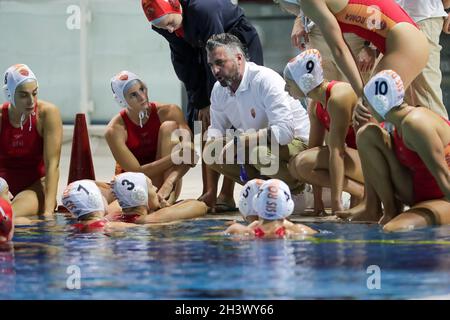 Polo Natatorio, Roma, Italien, 30. Oktober 2021, Auszeit SIS Roma während des Spiels SIS Roma gegen Ekipe Orizzonte - Wasserball italienische Serie A1 Frauen Stockfoto