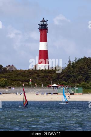 Leuchtturm mit Nordsee und Strand, Hoernum, Sylt, Schleswig-Holstein, Deutschland, Europa Stockfoto