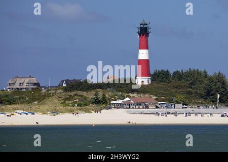 Leuchtturm mit Nordsee und Strand, Hoernum, Sylt, Schleswig-Holstein, Deutschland, Europa Stockfoto