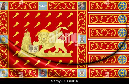 3D Flagge von Venedig, Italien. 3D-Illustration. Stockfoto