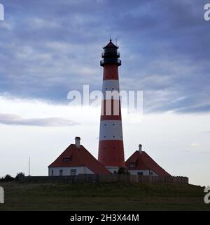 Westerhever Leuchtturm, Nationalpark Wattenmeer, Nordsee, Nordfriesland, Deutschland, Europa Stockfoto