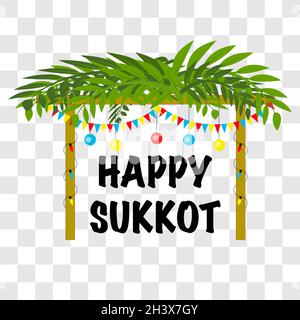 Happy Sukkot Jüdisches Weihnachtsposter Sukkah Mit Dekorationen Vektor-Illustration Auf Transparentem Hintergrund Stock Vektor