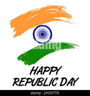 Happy republic Day Text und Indien Flagge. Grün orange und blau Indien nationalen Farben. Vektorgrafik Pinselstrich. Stock Vektor