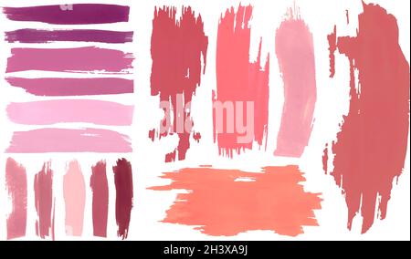 Set Mit Pastellbürsten Für Wasser. Linienelemente. Isolierte Grafische Textur. Art Drawn Spray Banner. Abstrakte Pinsel In Pink. Stock Vektor