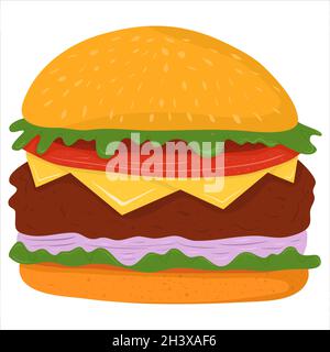 Cartoon-Illustration mit Fast-Food-Burger. Vektor handgezeichnete Grafik. Einzelkost isolierte Kunst Stock Vektor