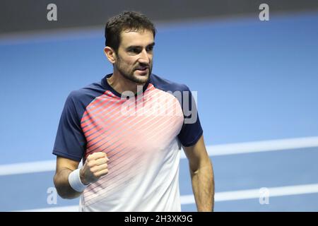 SANKT PETERSBURG, RUSSLAND - 30. OKTOBER: Marin Cilic während der Saint Petersburg Open 2021 in der Sibur Arena am 30. Oktober 2021 in Sankt Petersburg, Russland (Foto: Anatoliy Medved/Orange Picics) Stockfoto