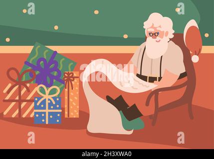 weihnachtsmann liest eine Wunschliste Stock Vektor