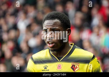 Watford, Großbritannien. Oktober 2021. Jeremy Ngakia #2 von Watford in Watford, Vereinigtes Königreich am 10/31/2021. (Foto von Richard Washbrooke/News Images/Sipa USA) Quelle: SIPA USA/Alamy Live News Stockfoto