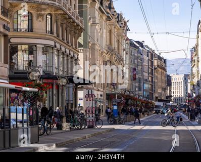 Rue de la Croix-d'Or, Genf Stockfoto