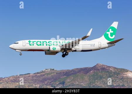 Transavia Boeing 737-800 Flugzeuge Zakynthos Flughafen in Griechenland Stockfoto