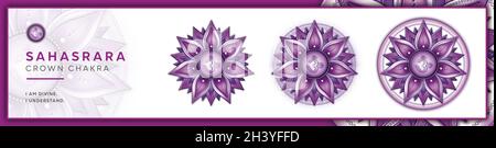 Chakra-Symbole, Crown Chakra - SAHASRARA - Wissen, Bewusstsein, Erfüllung, Spiritualität - 'Ich VERSTEHE' Stockfoto