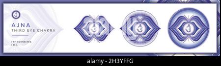 Chakra-Symbole, Chakra des dritten Auges - AJNA - Intuition, Klarheit, Meditation, Vertrauen - 'Ich SEHE' Stockfoto