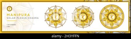Chakra-Symbole, Solar Plexus Chakra - MANIPURA - Stärke, Persönlichkeit, Macht, Entschlossenheit - 'Ich TUE' Stockfoto