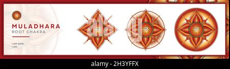 Chakra-Symbole, Wurzel-Chakra - MULADHARA - Energie, Stabilität, Komfort, Sicherheit - 'Ich BIN' Stockfoto