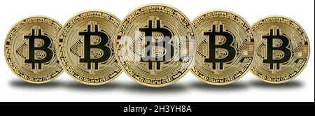 Bitcoin Krypto Währung online zahlen digitales Geld Kryptowährung Wirtschaft finanzieren in einer Reihe befreit Stockfoto