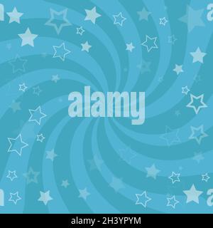 Blauer wirbelnde Hintergrund mit Sternen. Radial verdrillte Spirale. Vektorgrafik. Stock Vektor