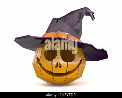 Halloween Kürbis mit Hexenhut Jack o Lantern 3D Stockfoto