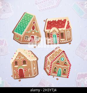 Hand gezeichnet Lebkuchen Haus Sammlung Vektor Design Illustration Stock Vektor