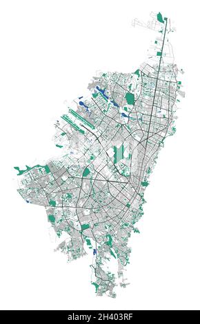 Bogota Vektorkarte. Detaillierte Karte des Verwaltungsgebiets der Stadt Bogota. Stadtbild-Panorama. Lizenzfreie Vektorgrafik. Übersichtskarte mit Autobahnen, s Stock Vektor