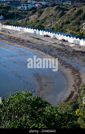 Bootsschuppen am Titahi Bay Beach, Porirua, Wellington, Nordinsel, Neuseeland Stockfoto