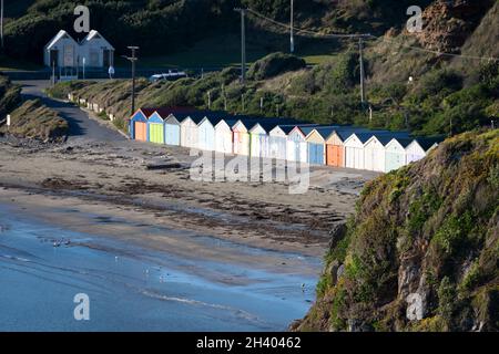 Bootsschuppen am Titahi Bay Beach, Porirua, Wellington, Nordinsel, Neuseeland Stockfoto