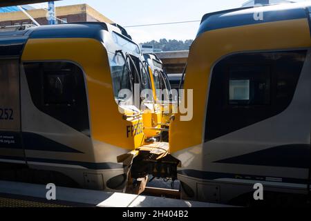 Vorstädtische Elektrozüge am Bahnhof Wellington, North Island, Neuseeland Stockfoto