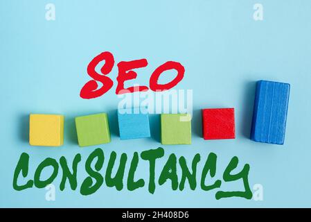 Schreiben mit Text Seo Consultancy. Geschäftsidee spezialisiert auf die Bewertung einer Organisation s ist Website Stack of Sample Cub Stockfoto