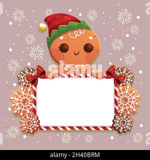 weihnachten Lebkuchen Mann hält leere Banner Vektor Design Illustration Stock Vektor