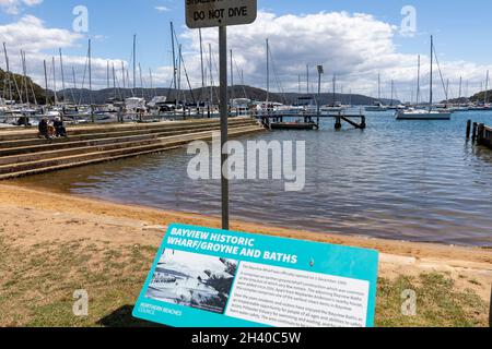 Bayview Bäder und historischen Kai, Bayview ist ein Vorort von Sydney in der nördlichen Strandregion, NSW, Australien Stockfoto