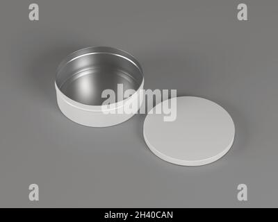 3d-Rendering, Nachbau eines isolierten leeren Metallzinns Stockfoto