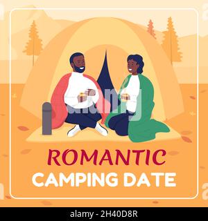 Paar wandern im Herbst Social Media nach Mockup Stock Vektor