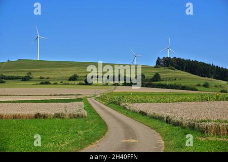 Windturbinen, Windturbine auf der Schwäbischen Alb, Stockfoto