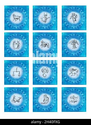 Satz aller Tierkreiszeichen Stockfoto