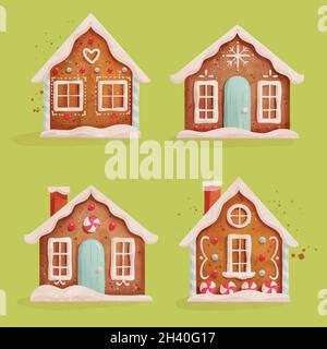 Legen Sie Aquarell Lebkuchen Haus Vektor Design Illustration Stock Vektor
