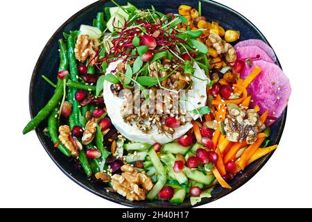 Nahaufnahme der Gemüseschüssel über dem Kopf Stockfoto