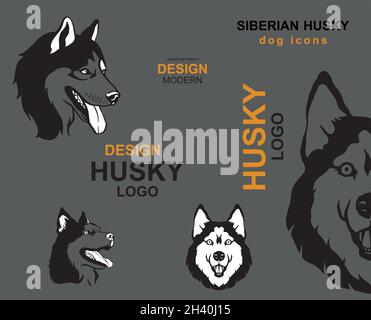 Satz von Hunderasse Symbole - Vektor-Illustration. Sibirische Husky Dog-Ikonen. Modernes Design. Werbung. Design Husky Logo. Husky-Logo. Stock Vektor