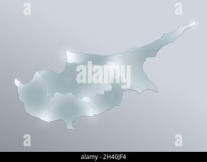 Zypern-Karte, administrative Teilung, trennt Regionen, Design-Glas-Karte 3D, leer Stockfoto