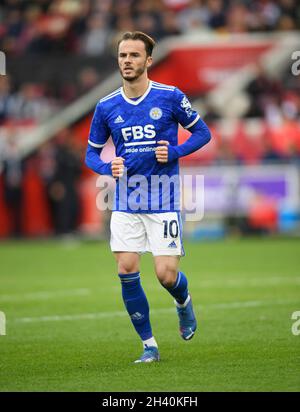 James Maddison von Leicester City während des Spiels im Brentford Community Stadium. Bild Mark Pain/Alamy Stockfoto