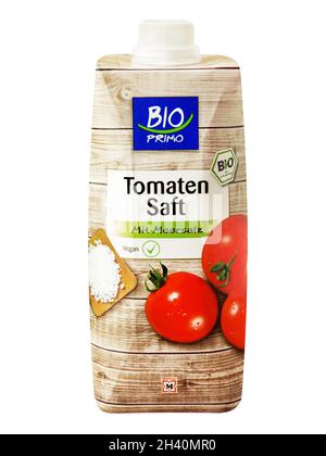 Hamburg, Deutschland - August 15 2021: Tomatensaft Bio Primo Stockfoto