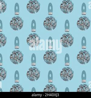 Nahtloses Muster von runden verzierten Ball aus kleinen Weihnachten Dekorative Elemente auf hellblauem Hintergrund Stockfoto