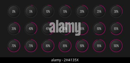 Satz von Kreis Prozentdiagramme Meter für Web-Design, Benutzeroberfläche oder Infografik mit 3D-Konzept - Indikator mit magenta hot pink Stock Vektor