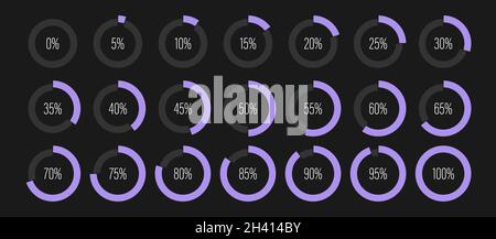Satz von Kreis Prozent Fortschritt Balkendiagramme Meter für Web-Design, Benutzeroberfläche oder Infografik - Indikator mit violett Stock Vektor