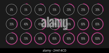 Satz von Kreis Prozent Fortschritt Balkendiagramme Meter für Web-Design, Benutzeroberfläche oder Infografik - Indikator mit magenta hot pink Stock Vektor