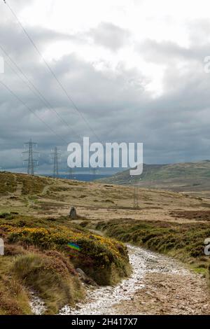 Steinstand bei Bwlch y Ddeufaen, der an der Roman Road von Llanfairfechan zum Conwy Valley Snowdonia North Wales liegt Stockfoto