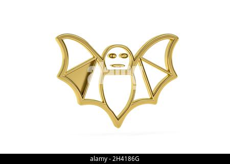 Goldenes 3d Fledermaus-Symbol auf weißem Hintergrund isoliert - 3d-Rendering Stockfoto