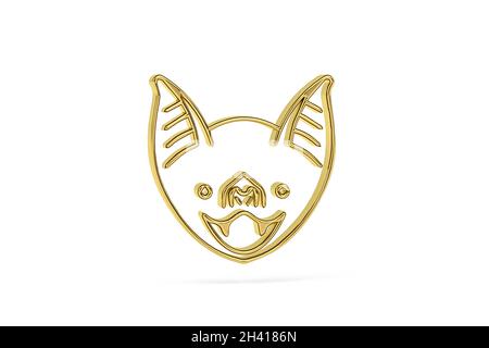 Goldenes 3d Fledermaus-Symbol auf weißem Hintergrund isoliert - 3d-Rendering Stockfoto