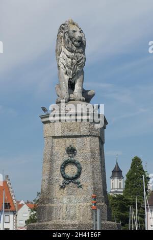 Bayerischer Löwe am Eingang zum Hafen von Lindau Stockfoto