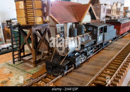 Modelldampflokomotive, Teil der Geschichte der amerikanischen Eisenbahn Stockfoto