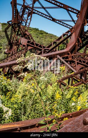 Zerstörte die historische Kinzua-Eisenbahnbrücke, nachdem ein Tornado durch Pennsylvania, USA, gefahren war Stockfoto