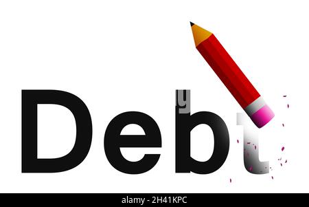 Löschen Sie Schulden mit Bleistift Radierer Stockfoto